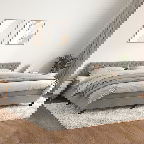 The Living Store Box spring postelja z vzmetnico svetlo siva 200x200 cm žamet - Box Spring Postelja, (21491354) Slike