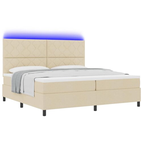  Krevet s opruga kutije s LED trakama Krema 200 x 200 cm tkanina Slike
