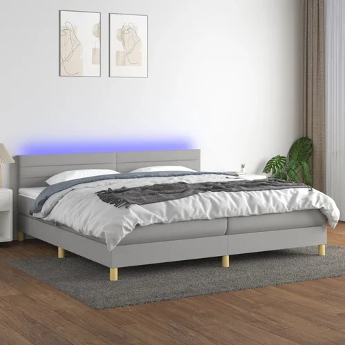 The Living Store Box spring postelja z vzmetnico LED sv. siva 200x200 cm blago - Box Spring Postelja, (21516596)