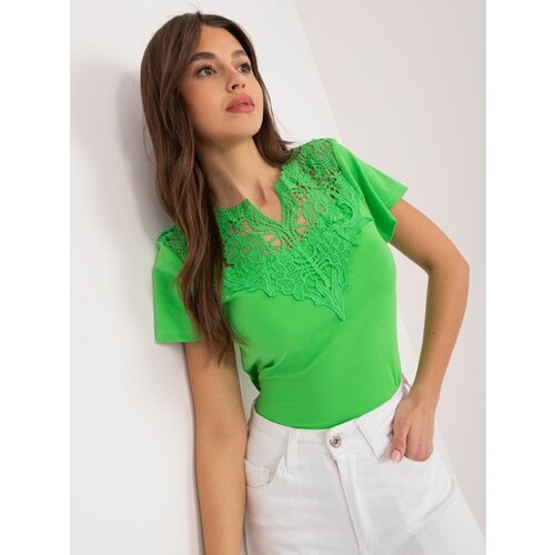 Fashion Hunters Light green blouse with lace and short sleeves Slike