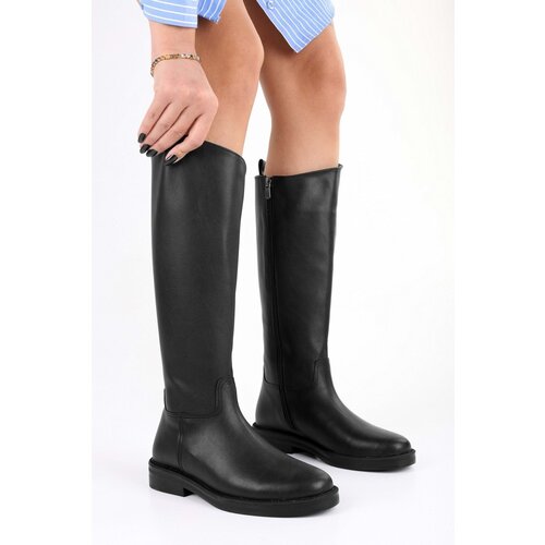 Shoeberry Women&amp;#039;s Topaz Black Leather Zipper Boots Slike