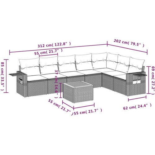 VidaXL 8-dijelni set vrtnih sofa od poliratana s jastucima crni Slike