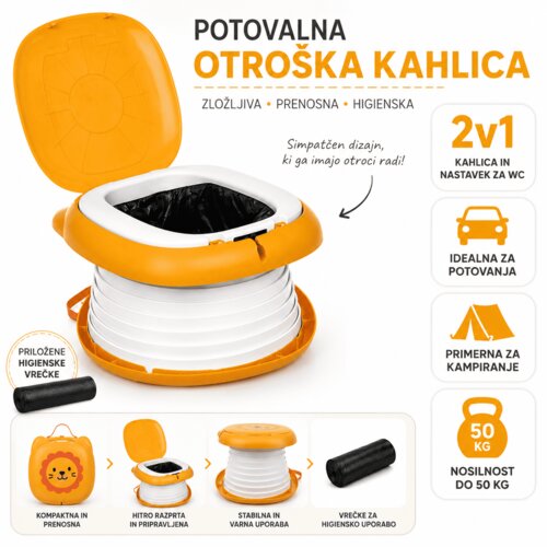  Potovalna otroška kahlica Lion 2v1 z vrečkami | Zložljiva prenosna kahlica do 50 kg Cene