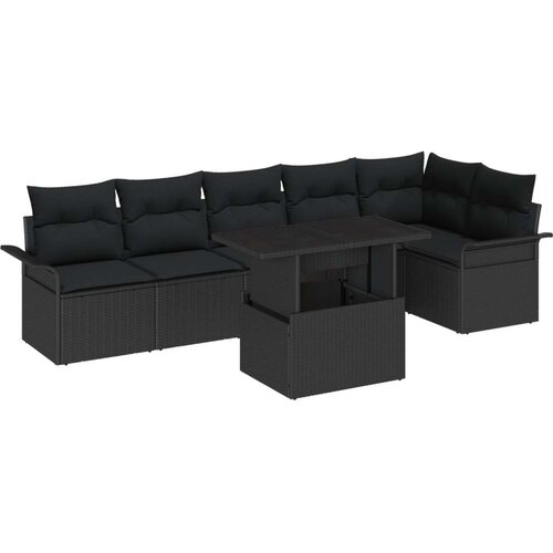  Set vrtnog namještaja od 7 dijelova s jastucima crni poli ratan  dvosed vrtna sofa s prostorom za pohranu i jastucima crni poli Cijene
