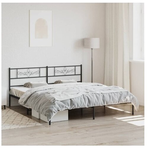 VidaXL Kovinski posteljni okvir z vzglavjem črn 183x213 cm Slike
