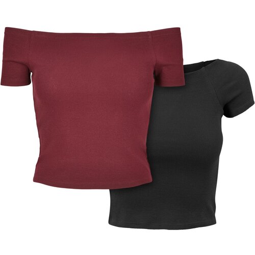 UC Ladies Ladies Off Shoulder Rib Tee 2-Pack redwine+black Cene