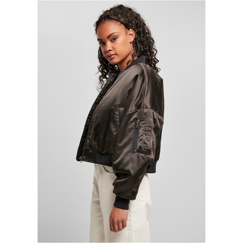 UC Curvy Women's Short Oversized Satin Bomber Jacket Black Slike