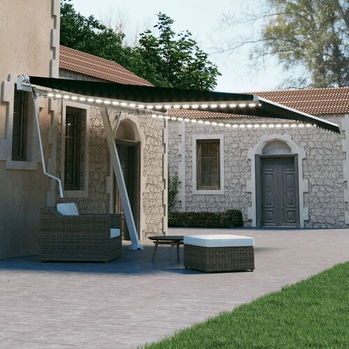 vidaXL Avtomatska tenda LED + senzor 450x300 cm antracitna Cene