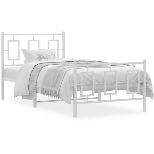 Maison Chic Kovinski Posteljni okvir - Enojna postelja - Postelja za odrasle z vzglavjem in vznožjem bel 90x200 cm, (21695827) Slike