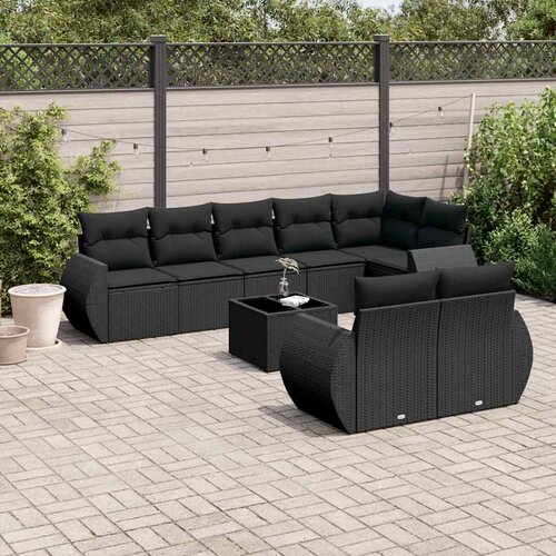  9-dijelni set vrtnih sofa s jastucima crni od poliratana Cijene