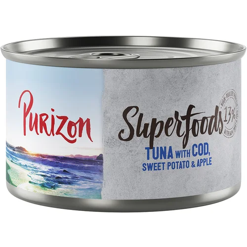 Purizon Varčno pakiranje Superfoods 12 x 140 g - Tuna s polenovko, sladkim krompirjem in jabolkom