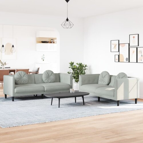  2-dijelni set sofa s jastucima svjetlosivi bar&scaron;unasti Cijene