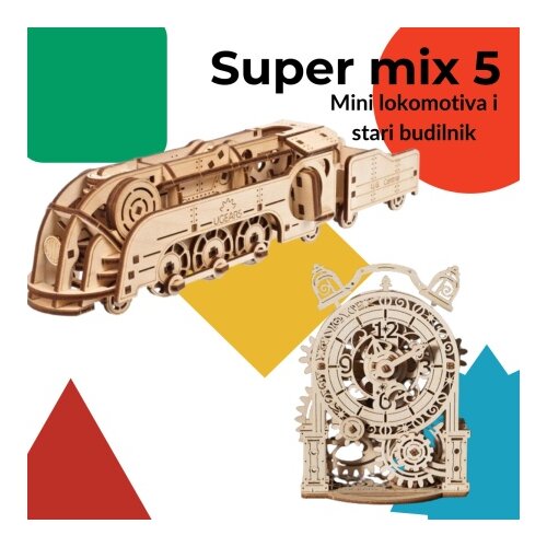 UGEARS 3D puzzle super mix 5 (Lokomotiva i budilnik) ( 8296) Cene