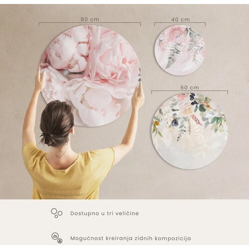  Okrugla slika - Watercolor exotics - Hanging delicate tropical plants in colors of green and yellow on a beige background 40x40 Cijene