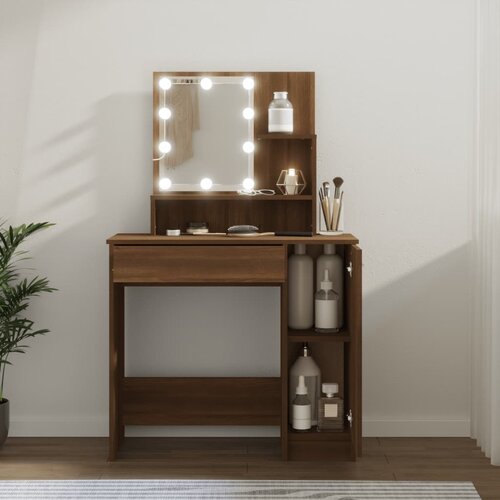 The Living Store Toaletna mizica z LED lučkami rjavi hrast 86,5x35x136 cm - Toaletna Mizica, (21671121) Cene