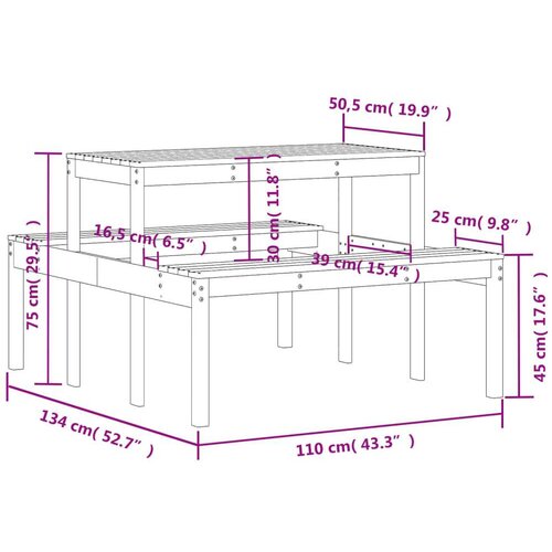 VidaXL stol za piknik 110 x 134 x 75 cm od masivne duglazije Slike