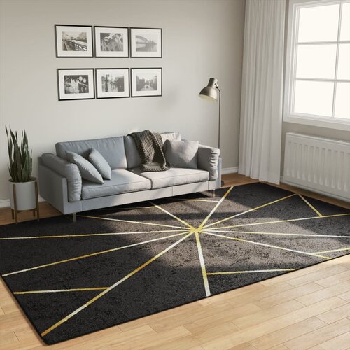 VidaXL Preproga pralna črna in zlata 190x300 cm protizdrsna Slike