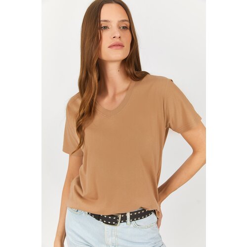 Armonika Women&amp;#039;s Mink V-Neck T-shirt Slike