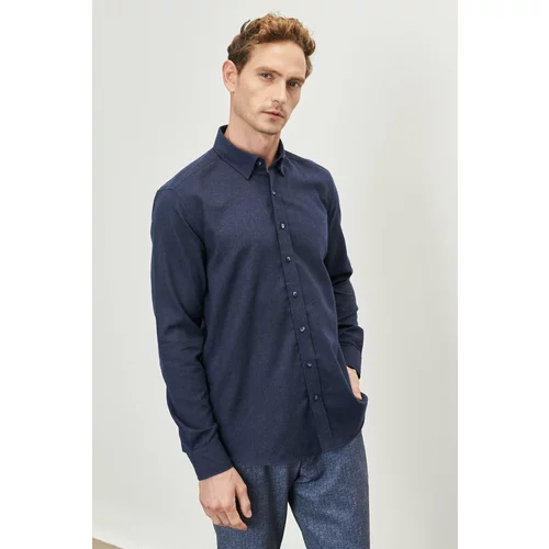 ALTINYILDIZ CLASSICS Men's Navy Blue Slim Fit Slim Fit Buttoned Collar Flannel Lumberjack Shirt.