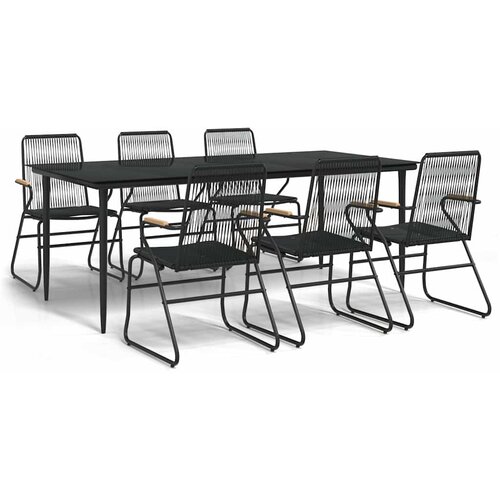  7-dijelni vrtni blagovaonski set od PVC ratana crni Crna Dužina stola 200 cm Slike