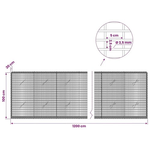  Gabion s žicom debljine 3 5 mm i mrežom 5x2 5 cm 1200x20x100 cm - 20 cm 100 cm 1200 cm Slike