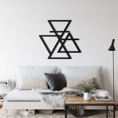 Wallxpert metalni zidni ukras 5188, geometrijski preklopljeni trouglovi, simboli četiri elementa, 60 x 56 cm, crni Cene