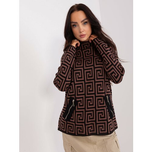 Fashion Hunters Women's brown and black patterned turtleneck sweater Slike