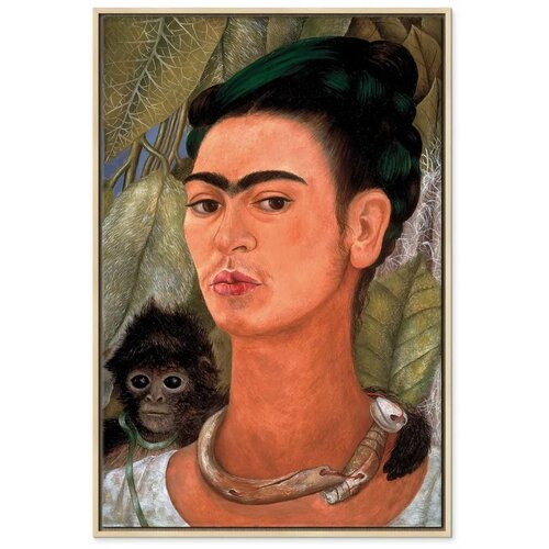  Slika - Frida Kahlo &amp;ndash; Self-Portrait with Monkey 80x120 U prirodnom drvenom okviru Slike
