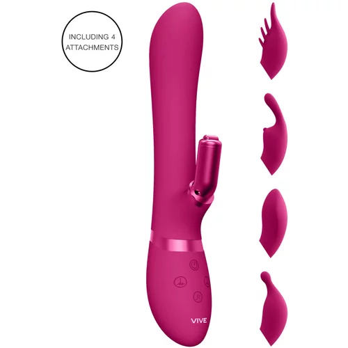 VIVE Chou - punjivi, izmjenjivi vibrator za glavu s klitorisnom rukom (roza)