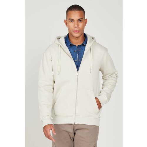 AC&Co / Altınyıldız Classics Men's Beige Standard Fit Regular Fit Inner Fleece 3 Thread Hooded Zipper Sweatshirt Jacket Cene