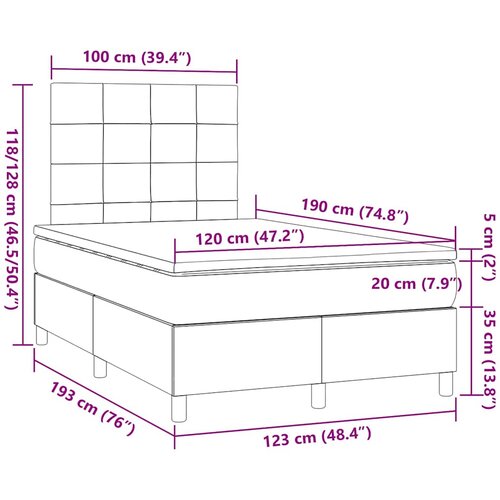  Krevet box spring s madracem tamnosivi 120 x 190 cm tkanina Slike
