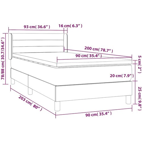  Okvir kreveta s oprugama i madrac svjetlosivi 90x200cm tkanina Slike