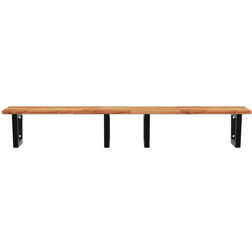  Zidna polica za umivaonik od čelika i masivnog bagremovog drva Smeđa 160 x 50 x 2 cm Slike
