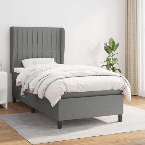 VidaXL Box spring postelja z vzmetnico temno siva 90x190 cm blago Slike