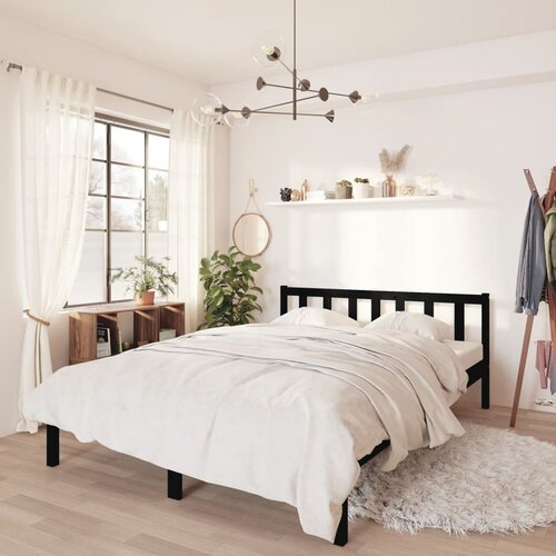 VidaXL Posteljni okvir črn iz trdne borovine 135x190 cm UK Double Slike