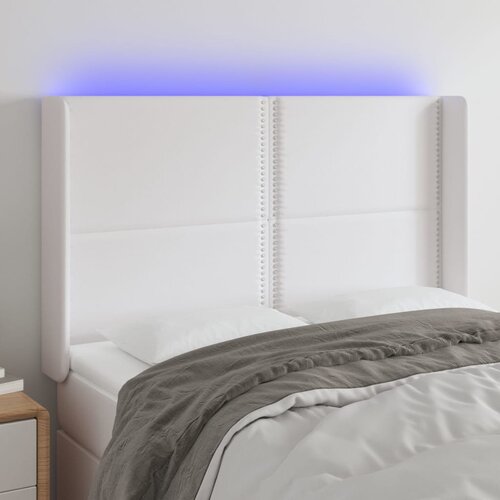 The Living Store LED posteljno vzglavje belo 147x16x118/128 cm umetno usnje - LED Vzglavje, (21659358) Slike