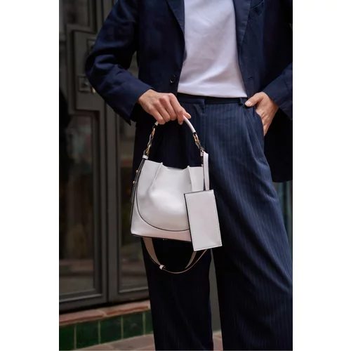 Madamra Women's White Lauro Top Stitched Wallet Bucket Women's Bag -