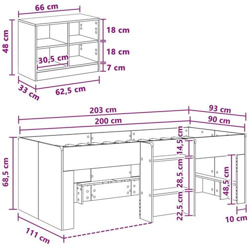  Loft krevet s ormarom s policom 3 pcs Bijela Konstruirano drvo - Bijela Slike