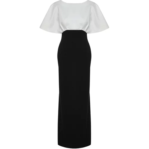 Trendyol Black and White Top Matte Satin Detailed Long Evening Evening Dress