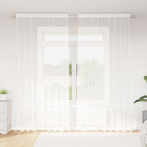 vidaXL Zavese z zavesami Bela 500x100cm Poliester Cene