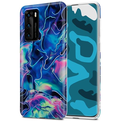 Cadorabo CARE, združljiv s Huawei v modrem roza marmorju &scaron;t. 17 - Za&scaron;čitni pokrov iz silikona TPU z vzorcem mozaika, (20567893) Cene