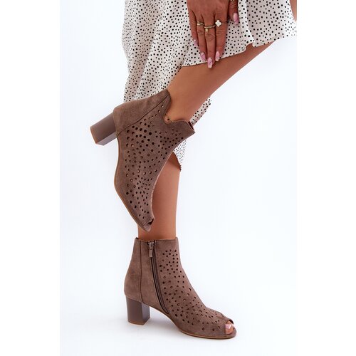 Boto Brown Halania Women's Open Toe Eco Suede Ankle Boots with High Heel Cene