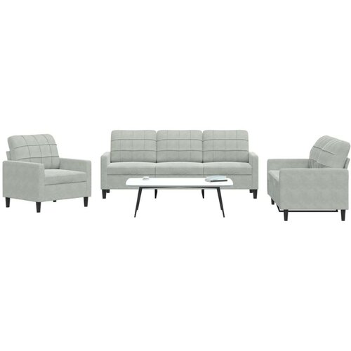 VidaXL 3-dijelni set sofa s jastucima svjetlosivi bar&amp;scaron;unasti Slike