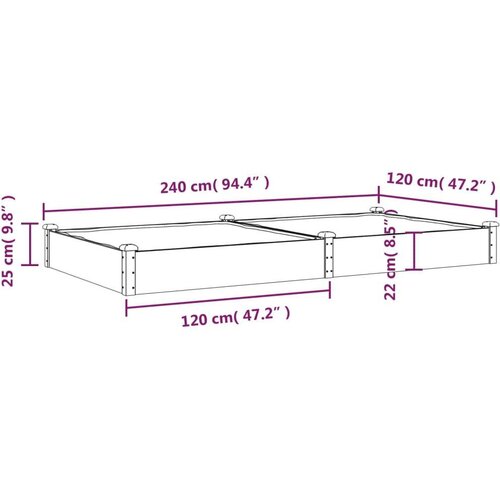 VidaXL Povi&amp;scaron;ena vrtna gredica s oblogom 240x120x25 cm masivna jelovina Slike