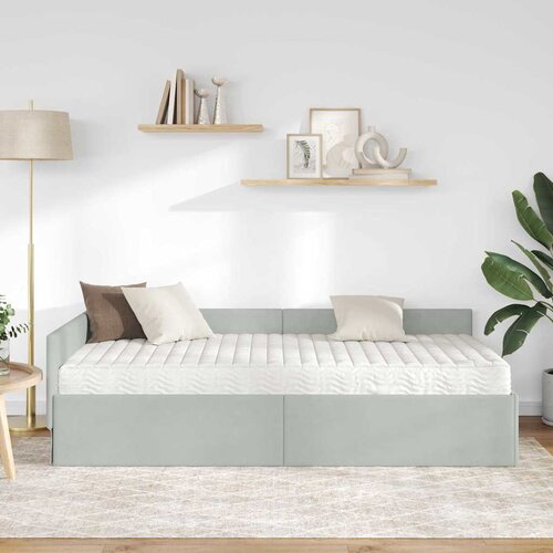  Kutni krevetni okvir s madracem 2 kom. Svjetlosiva 100 x 200 cm Slike
