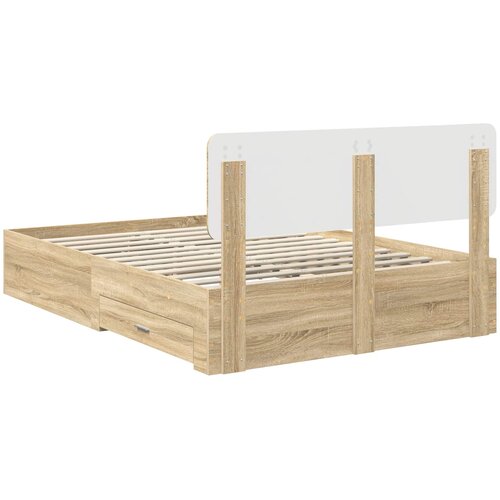  Krevetna konstrukcija s ladicama Sonoma hrast 150 x 200 cm Smeđa 203 x 153 x 90 cm Slike