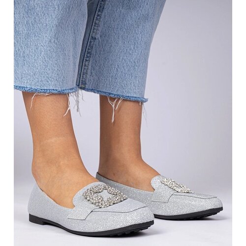 D/CEO marka niezdefiniowana Silver glitter moccasins with rhinestones Sawelia Slike