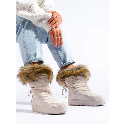 SHELOVET Women's cream snow boots with fur