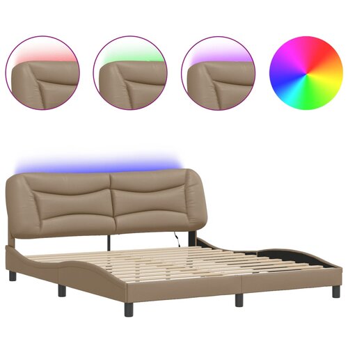 Maison Chic Posteljni okvir - Dvoposteljna postelja - Zakonska postelja z LED lučkami kapučino 180x200 cm umetno usnje-J5660, (21770457) Cene