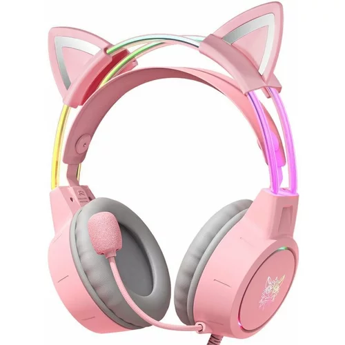 Onikuma X15 PRO Double-Head Beam RGB Wired Gaming Headset With Cat Ears Pink